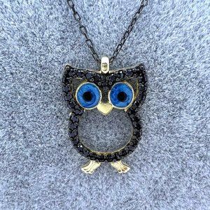 925 Silver Owl Neclace Zircone Stone Gold Plate